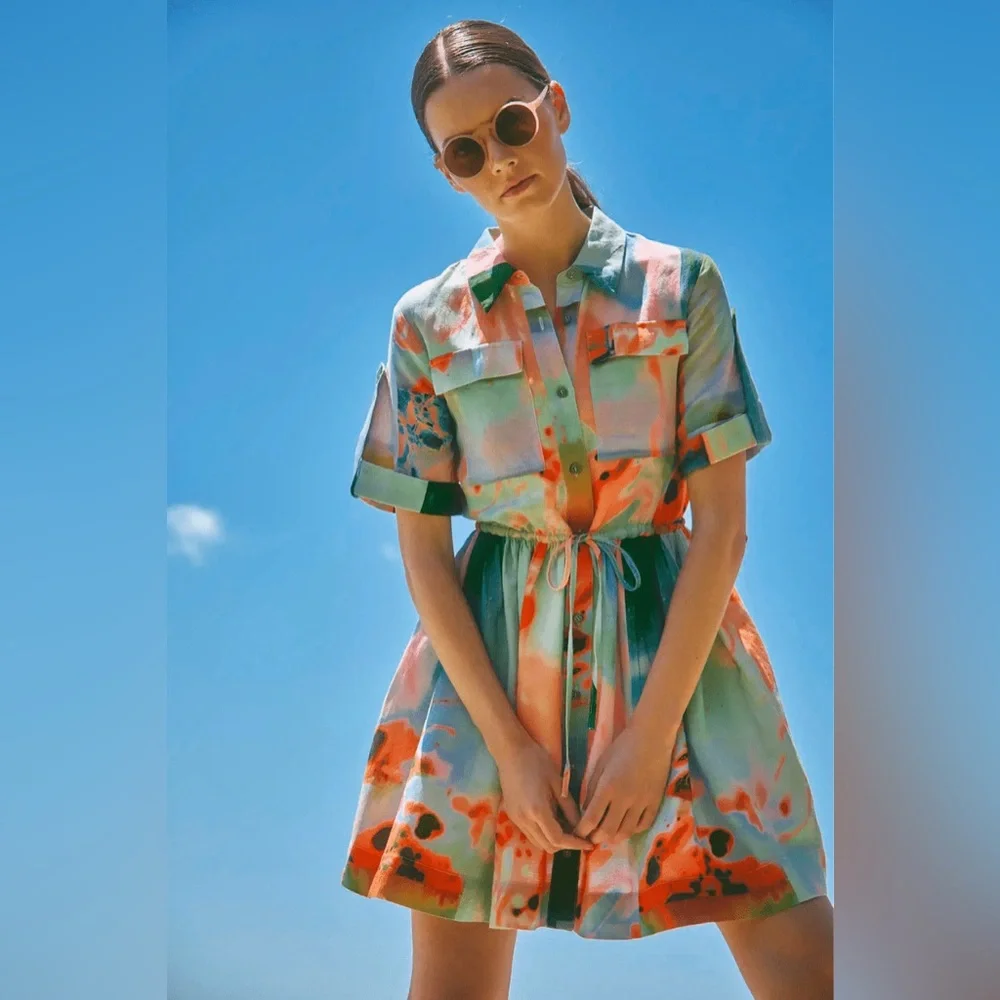 Hunter Bell Peyton Linen Blend Shirt Dress Drawstring Waist Size Medium NWT - Picture 11 of 15